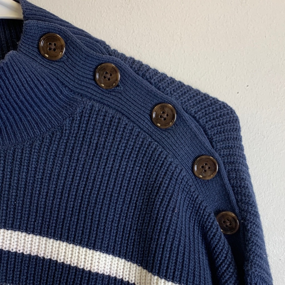 LOFT Navy and White Striped Turtleneck Sweater - Picture 4 of 4